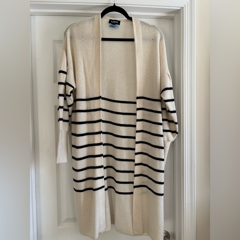 Express Cream and Navy Blue Striped Cardigan